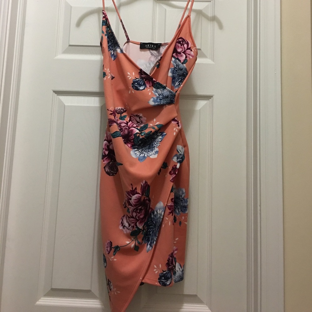 Coral dress with flowers