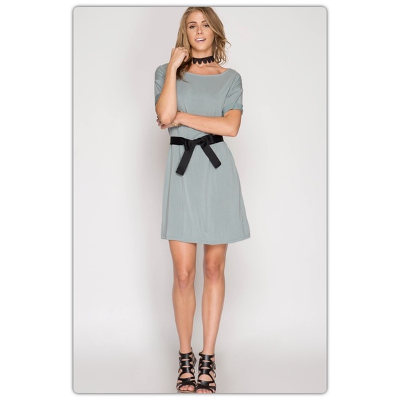 Last One! Modal Cupro Slate Tie Open Back Dress - Picture 2 of 4