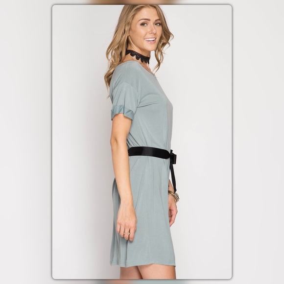 Last One! Modal Cupro Slate Tie Open Back Dress - Picture 3 of 4