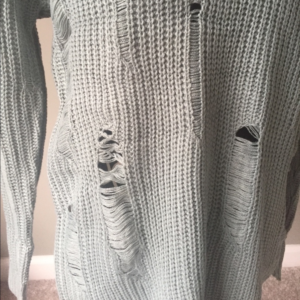 Distressed Oversized Sweater in Sage - Picture 5 of 5