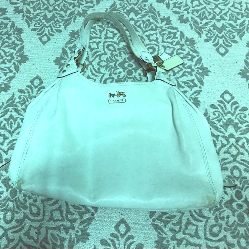 COACH white leather handbag-Sale for this weekend!