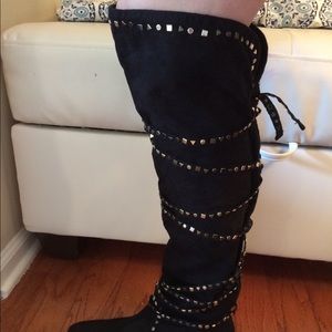 Crazy fun tall but slouchy embellished boots