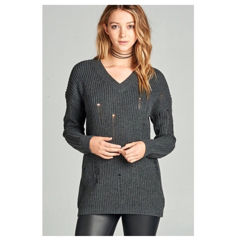 Distressed Oversized Sweater in Charcoal - Picture 3 of 3