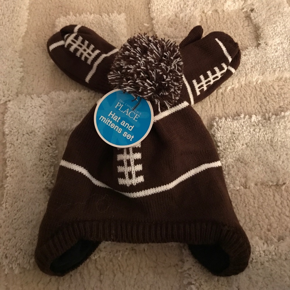 Children's Football hat and matching mittens