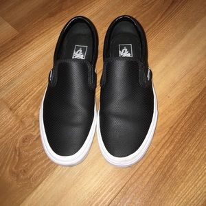 like new black leather slip on vans