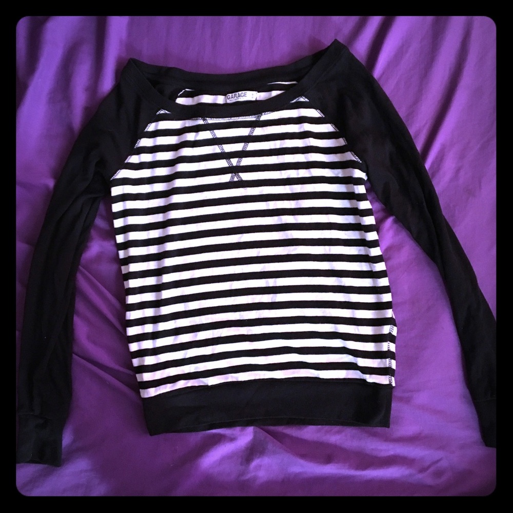 Wide-Neck Cropped Garage Striped Pullover
