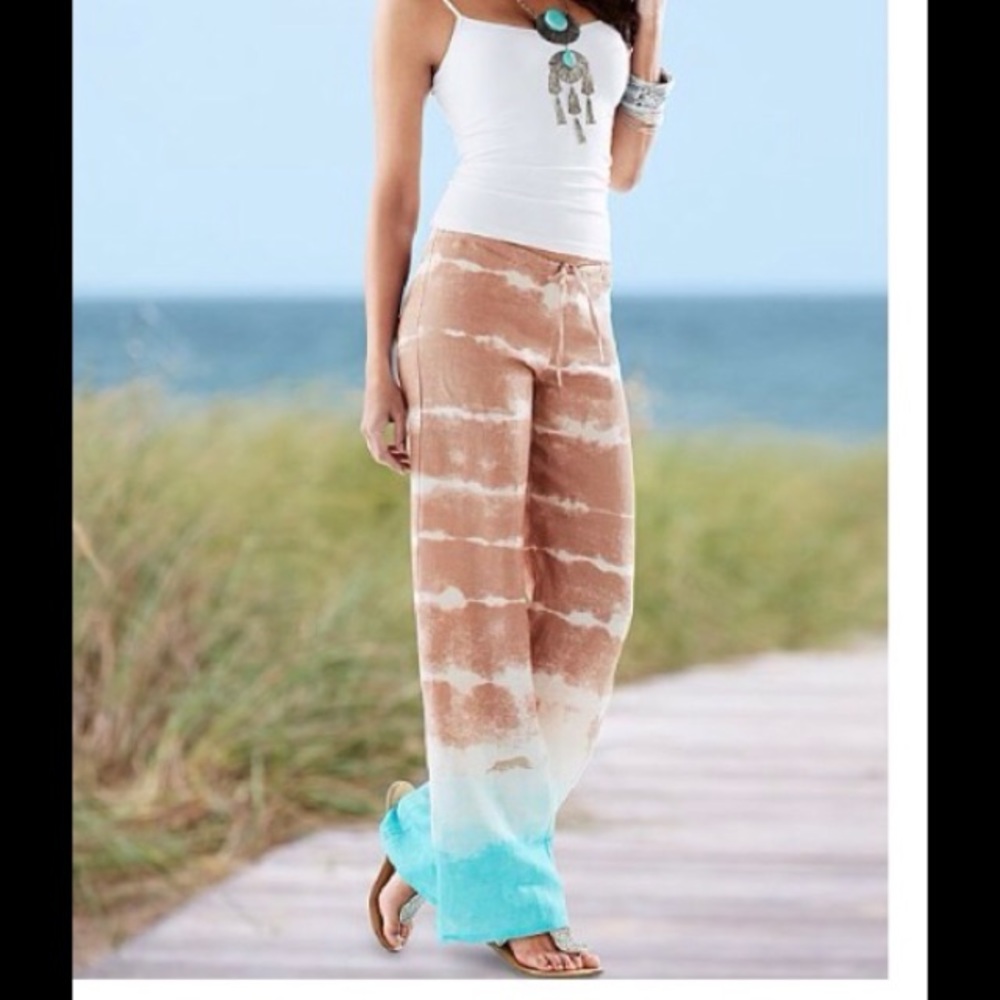 Tie Dye Linen Drawstring Pants