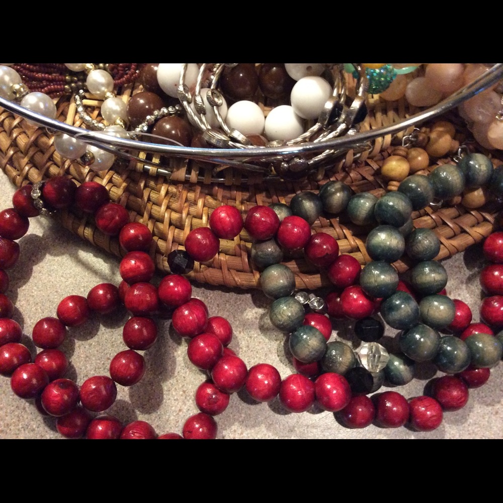 Three Wood Beaded Bracelets