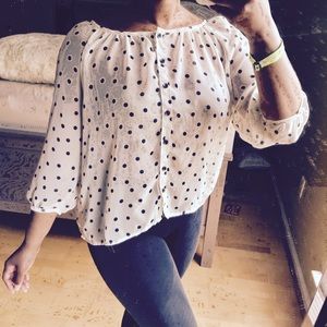 White polka dot top