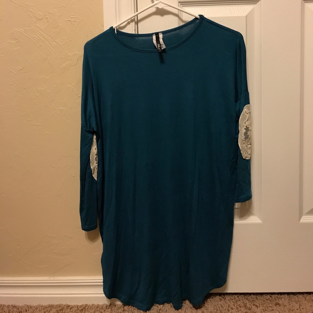 NWOT top with lace elbow patches.