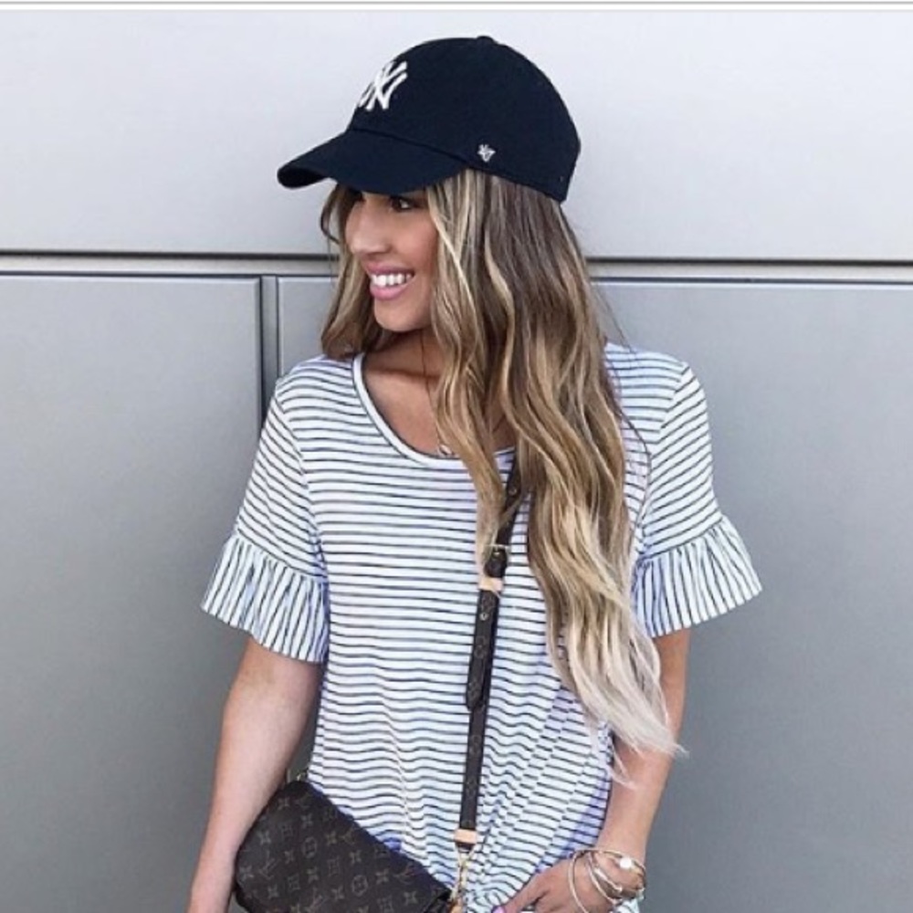 Navy striped shirt with ruffle sleeves