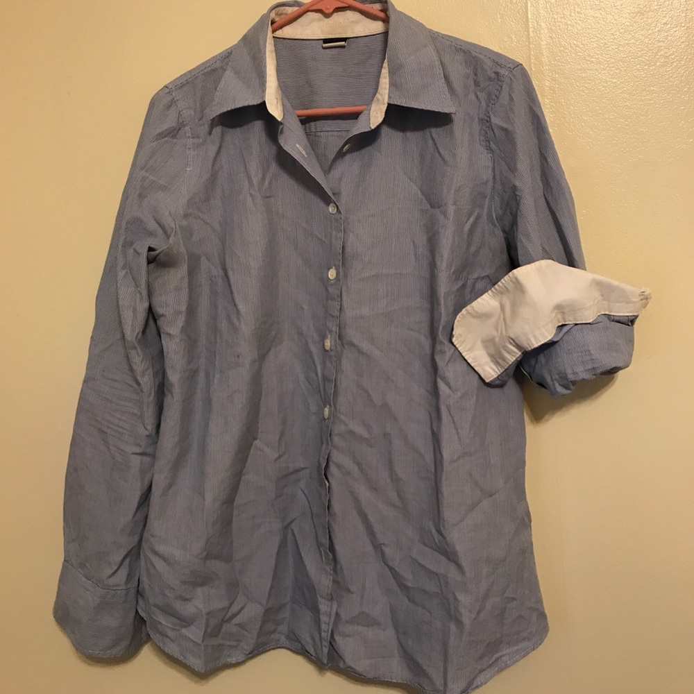 Blue striped button down shirt