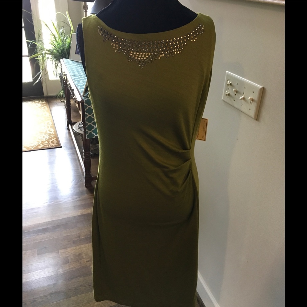 Green dress with side ruche