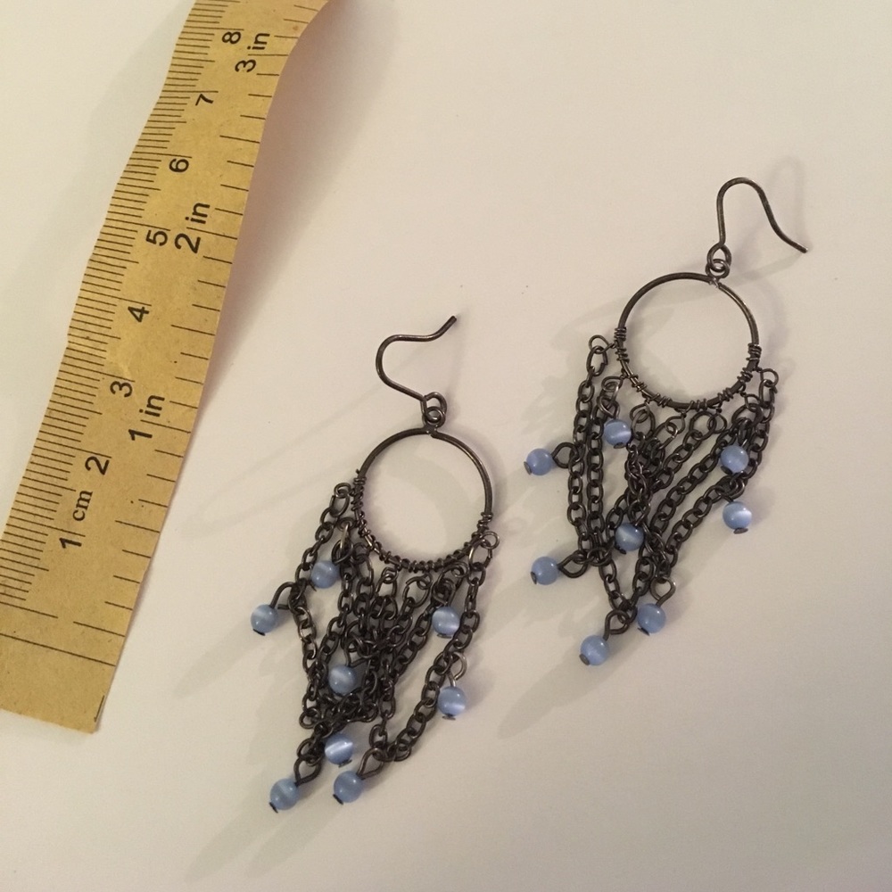 Blue beaded chain hanging earrings