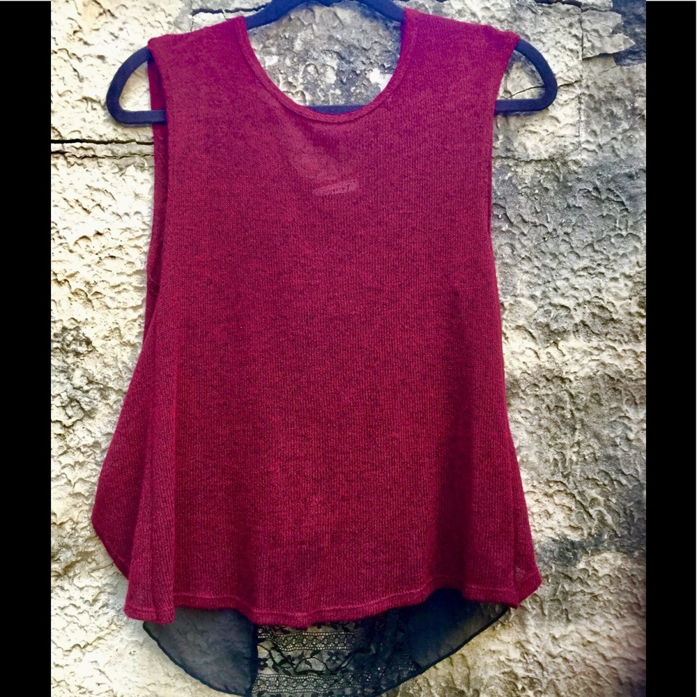 Top Dark Red Black Lace Tank Top
