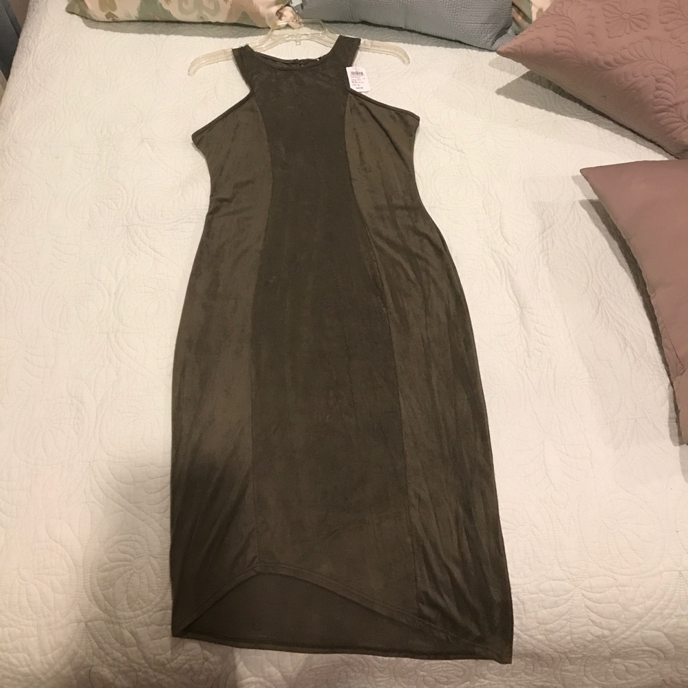 Dress- knee length suede color-Olive