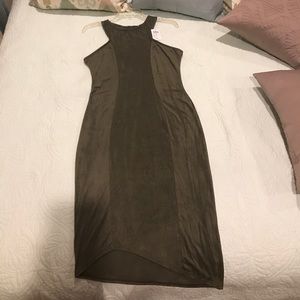 Dress- knee length suede color-Olive