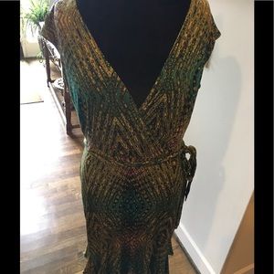 Faux wrap Multi color dress with Ruffle Hem