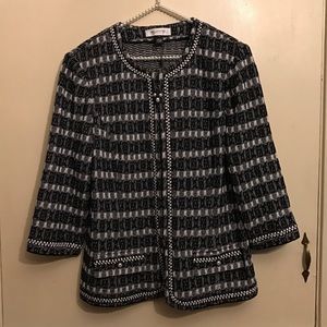 St. John Black & White Plaid Zip Knit Cardigan 16 St. John Black & White Plaid Zip Knit Cardigan 16