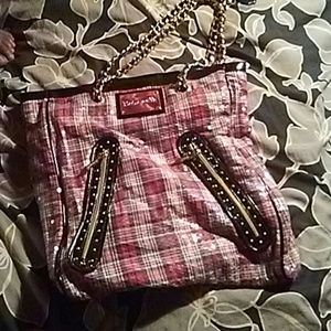 Plaid red, white, and black purse