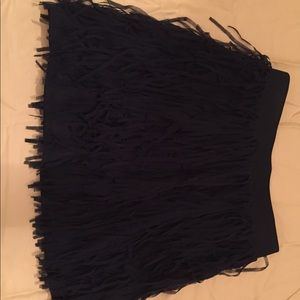 Fringed, navy blue, mini skirt.