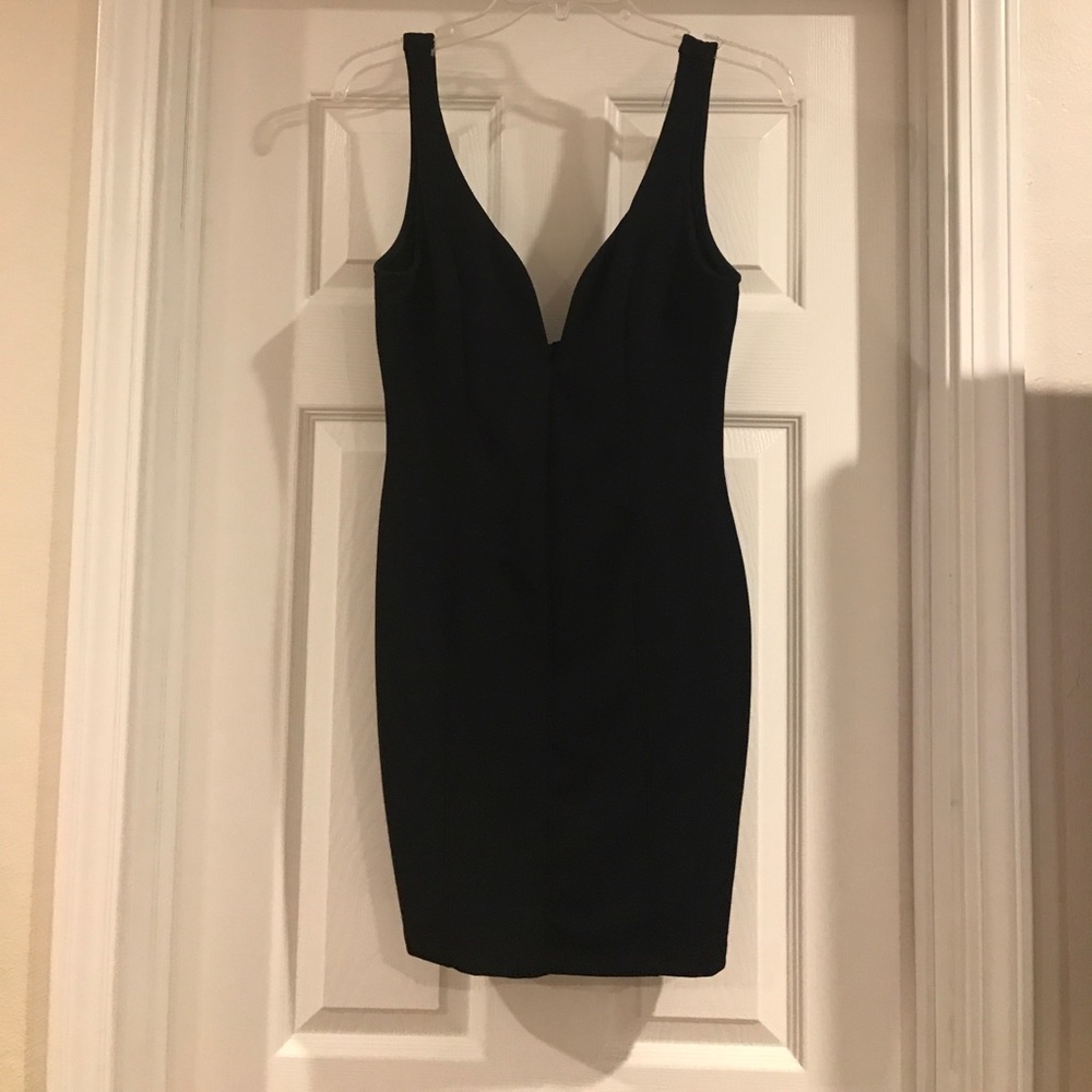 Black short low cut V dress