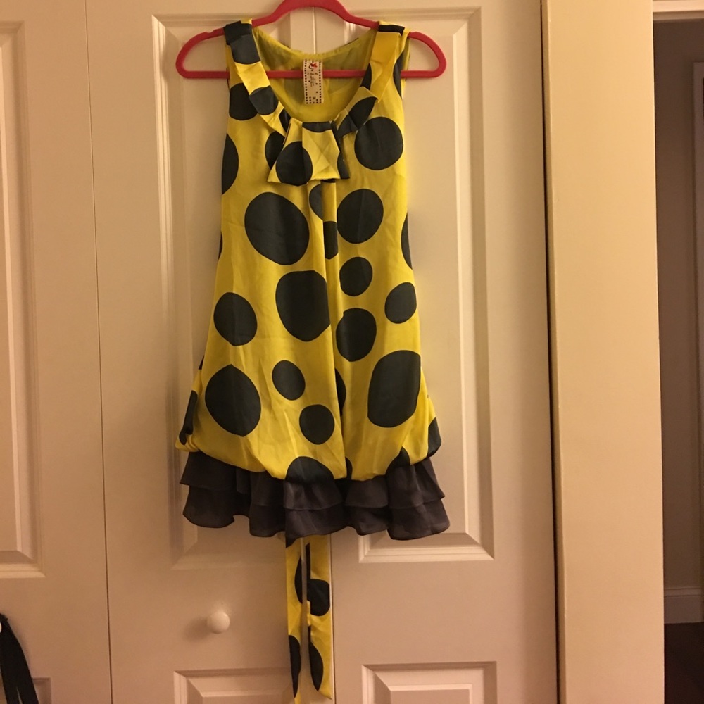 Canary yellow black polka dot dress/tunic