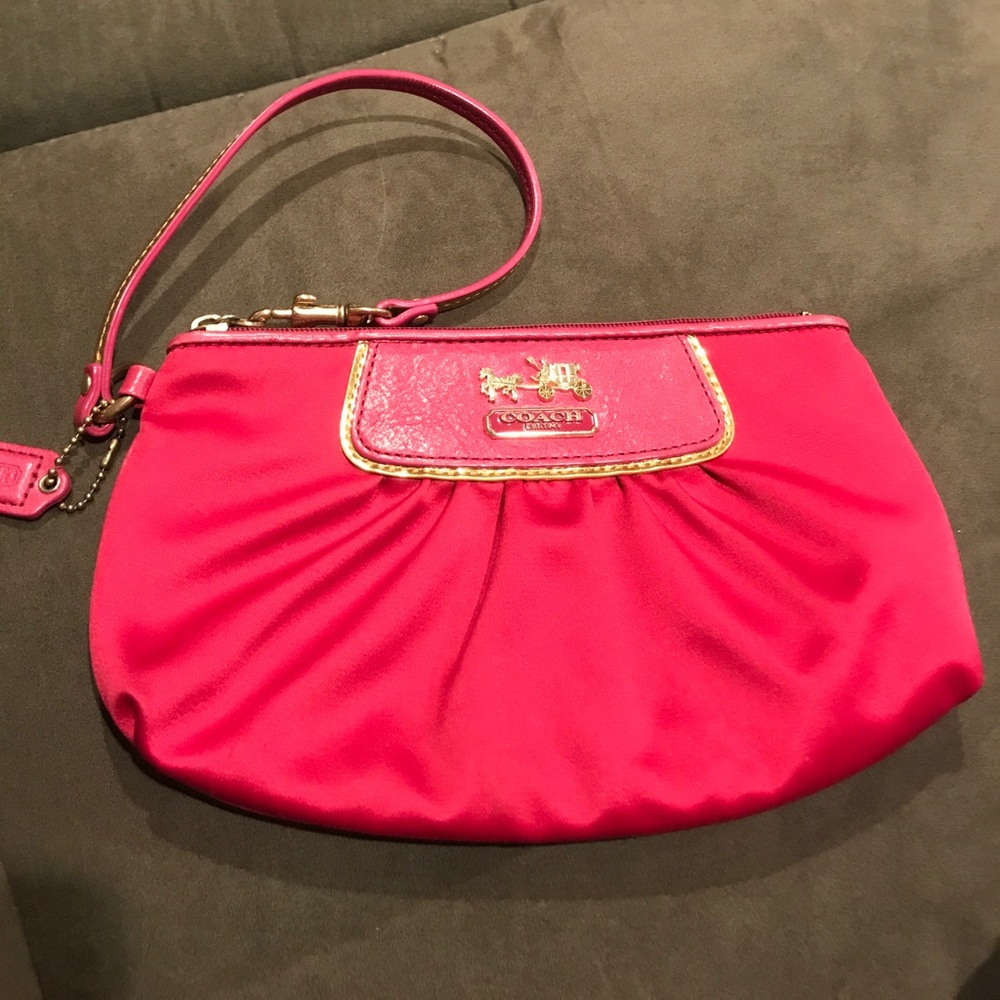 Coach Bright pink satin clutch/wristlet