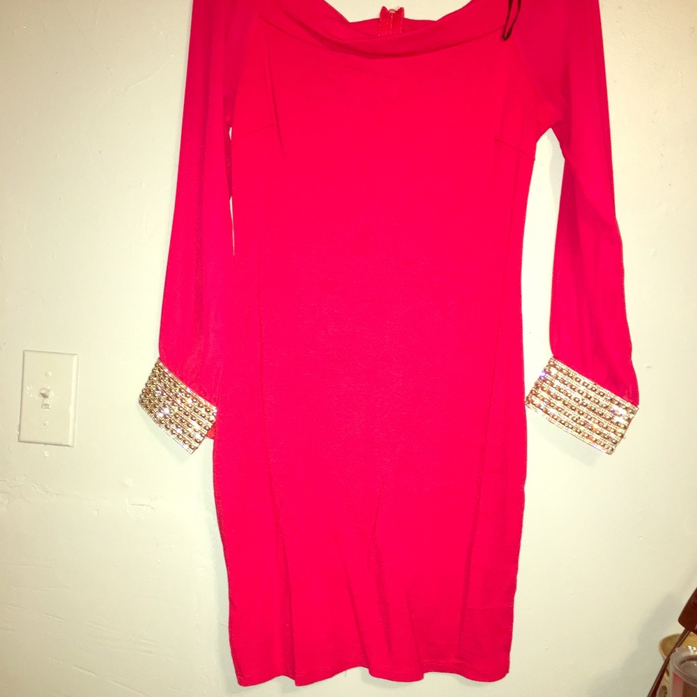 Sexy off the shoulder red dress with cuffs