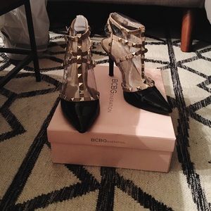 BCBG DarronX-X heel in Black/Adobe