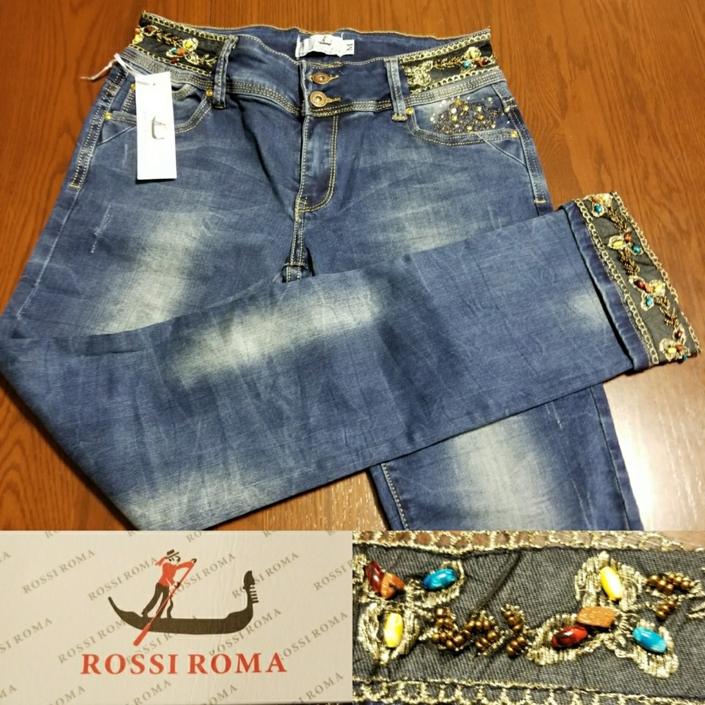 Rossi Roma boutique Italy beaded jeans NWT AM K2