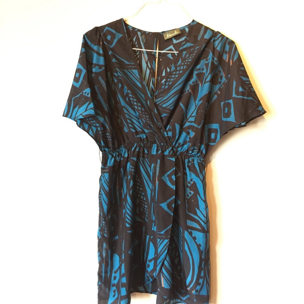 Anthropologie Maude Blue Black Faux Wrap Dress M