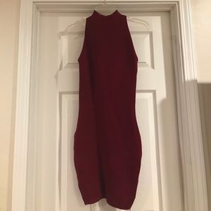 Burgundy Knit Ribbed Mock Neck Dress