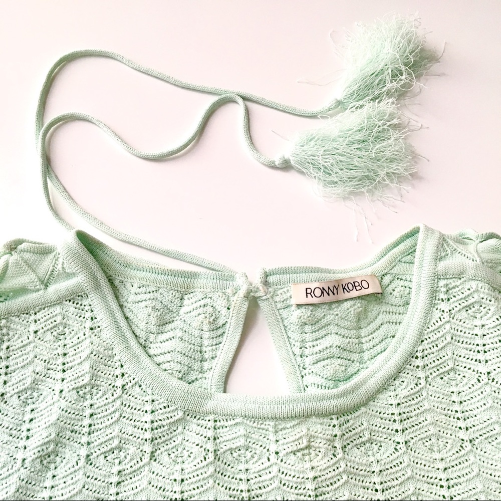 Ronny Kobo Seafoam Knit Crop Top with Tassels