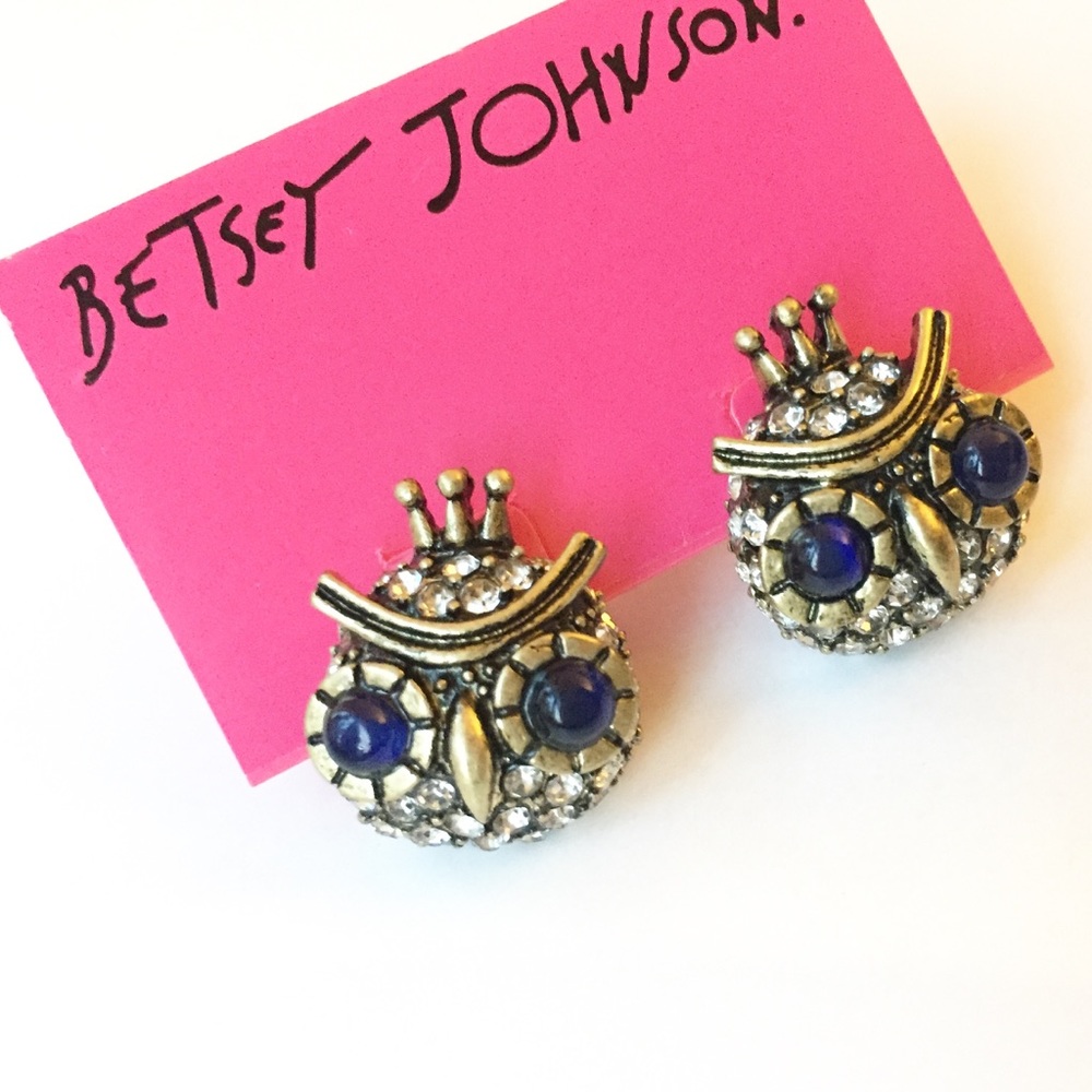 NWT Vintage Betsey Johnson pave owl earrings