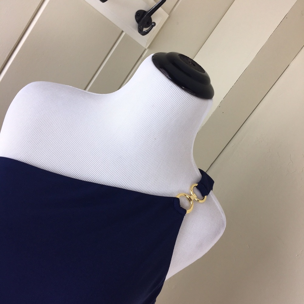 Michael Kors navy one shoulder asymmetrical top - Picture 2 of 4