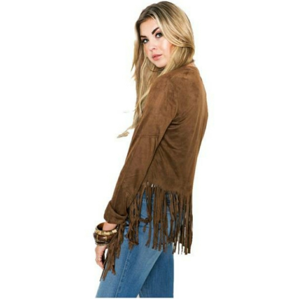 Vintage Tassel Hem Long Sleeve Faux Cardigan