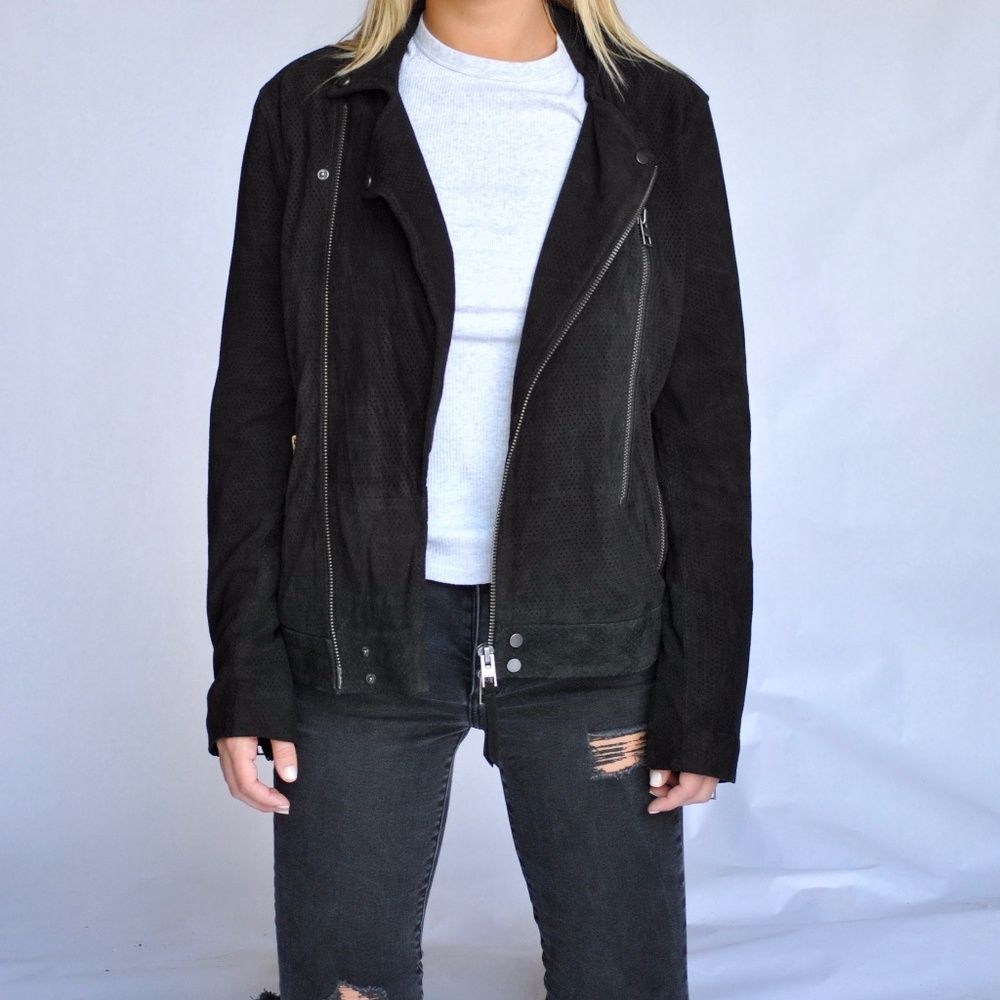 All Saints Black Suede Perforated Jacket