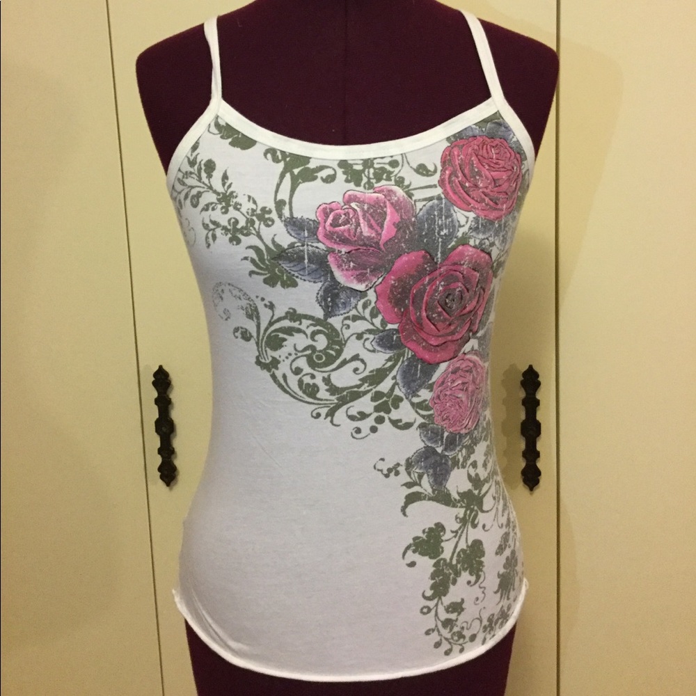 Rose design White Tank Top