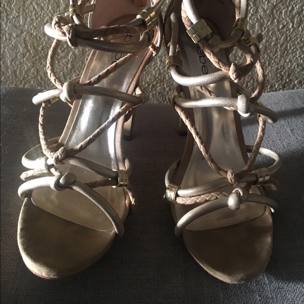 Bebe strappy gold shoes size 8