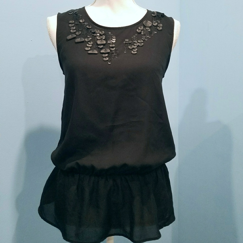 Zara Basic black embellish peplum sleeveless top
