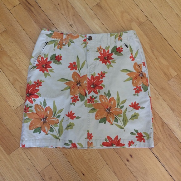 Khaki Eddie Bauer Skirt with Floral Print - Picture 1 of 3