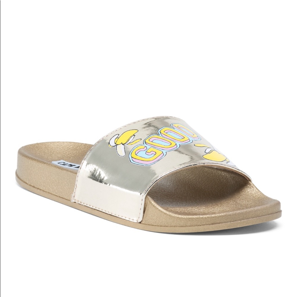 CAPE ROBBIN - Gold "Good Vibes" Pool Slides - Picture 2 of 8