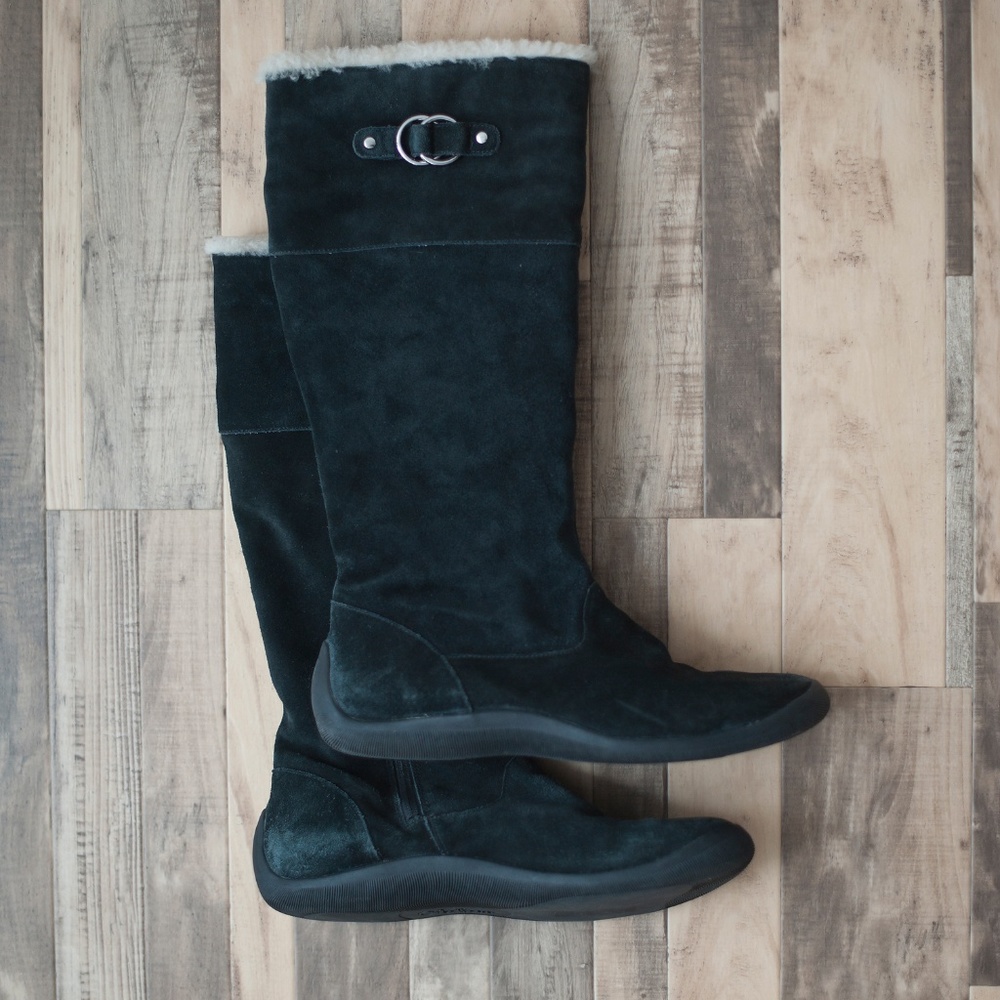 Cole Haan Black Suede Knee High Waterproof Boots