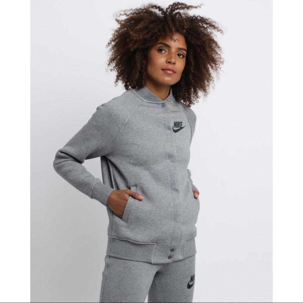 Nike Grey Fleece Varsity Jacket - Picture 2 of 6