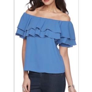 Jennifer Lopez Ruffle Blouse medium blue new