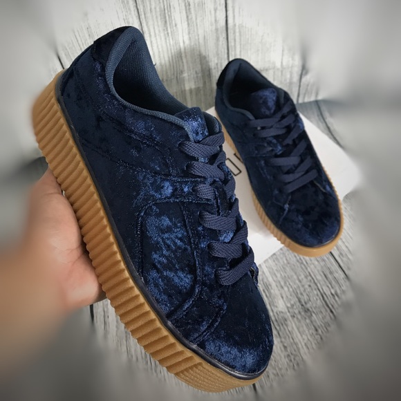 Velvet Chunky Heels Sneakers - Picture 2 of 8