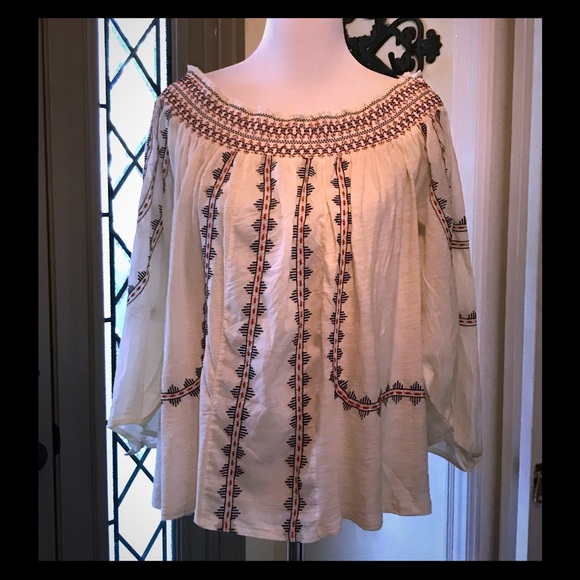 Vintage America Tops - Vintage America Embroidered Off-the- Shoulder top