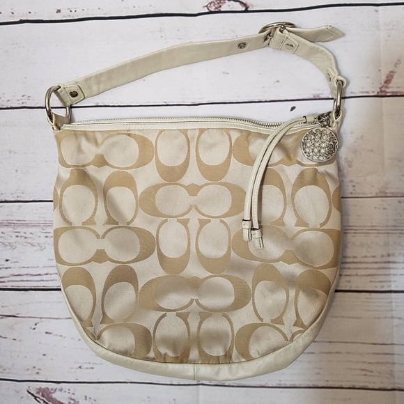 COACH ALI SIGNATURE CANVAS LEATHER HOBO BAG - Picture 1 of 5