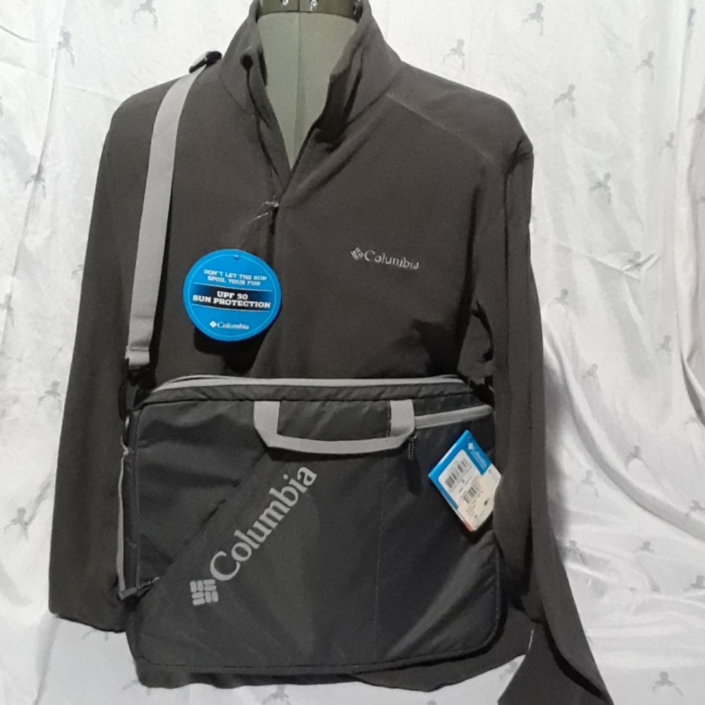 Columbia mens fleece top & computer bag